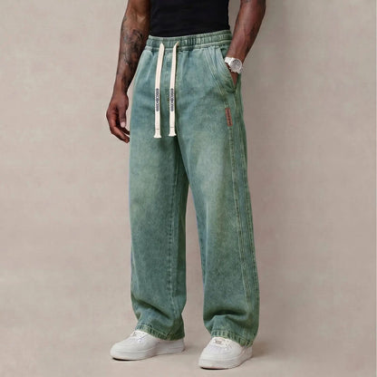 Men's Stretch Cotton Loose-Fit Drawstring Jeans