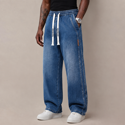 Men's Stretch Cotton Loose-Fit Drawstring Jeans