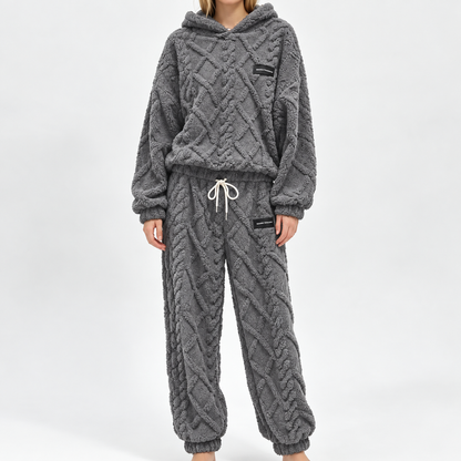 🔥 50% OFF ✨ Women's Plush Ribbed Hoodie & Pants Set 🧸 Soft, Warm & Ultimate Comfort