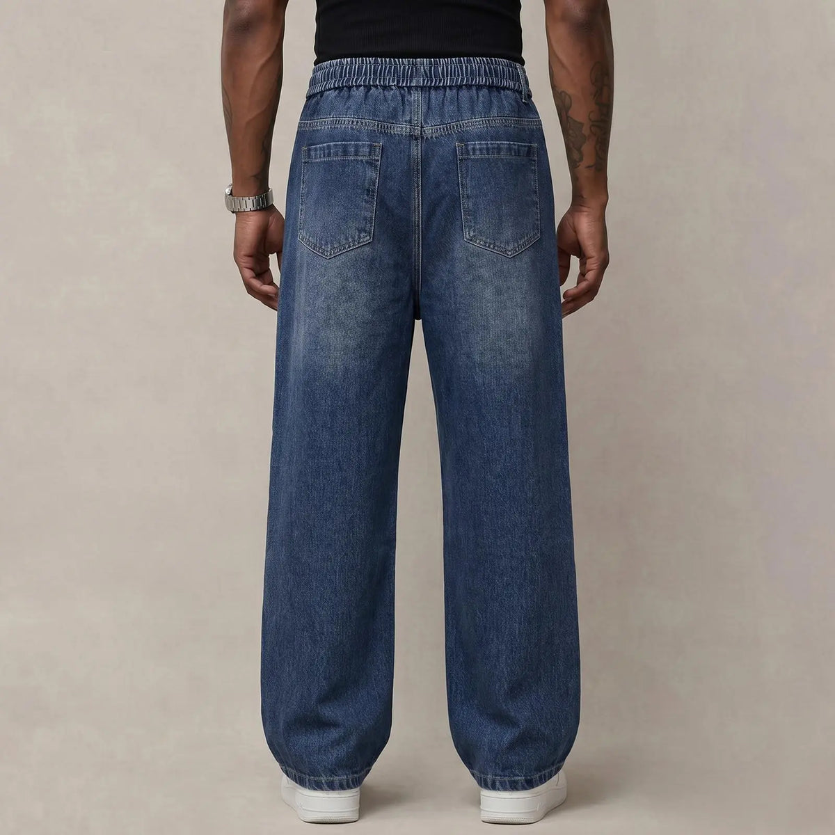 Men's Stretch Cotton Loose-Fit Drawstring Jeans