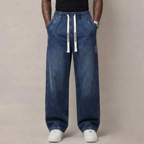 Men's Stretch Cotton Loose-Fit Drawstring Jeans