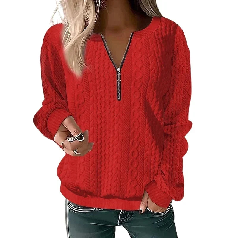 Women's Half-Zip Cable Knit Sweatshirt